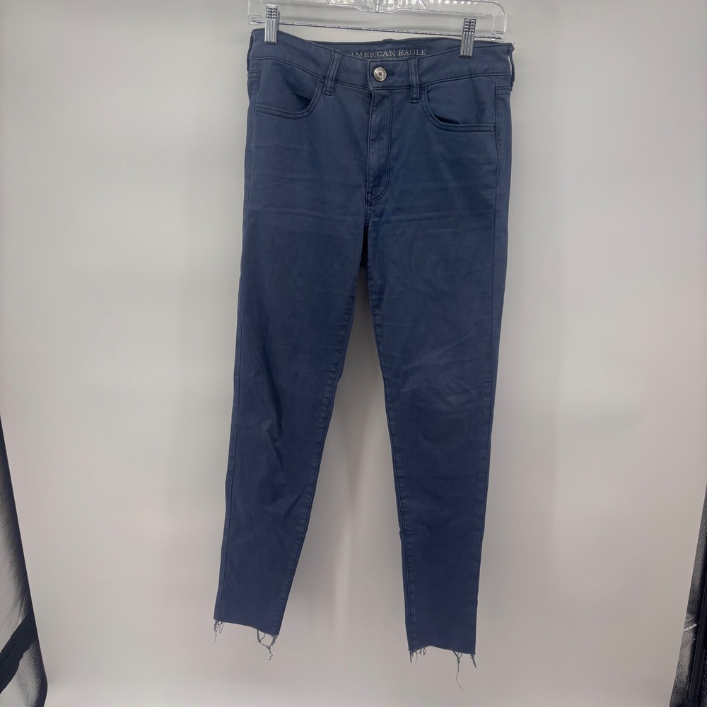 American Eagle Hi-Rise Jeggings Ankle Fray Hem‎ Blue Denim Jeans